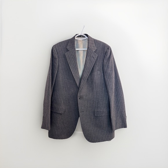 Whitthouse & Hardy 46R Gray Pinstripe Blazer 100% Wool Sport Coat Vintage - Picture 2 of 10